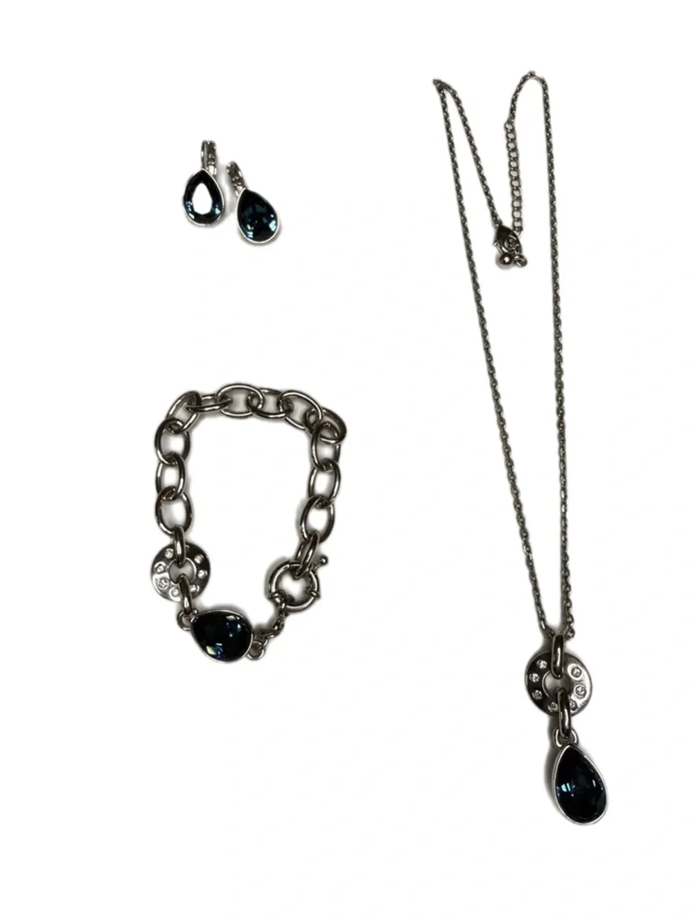 Vintage Swarovski Silver Blue Jewelry Set - Necklace, Bracelet & Earrings